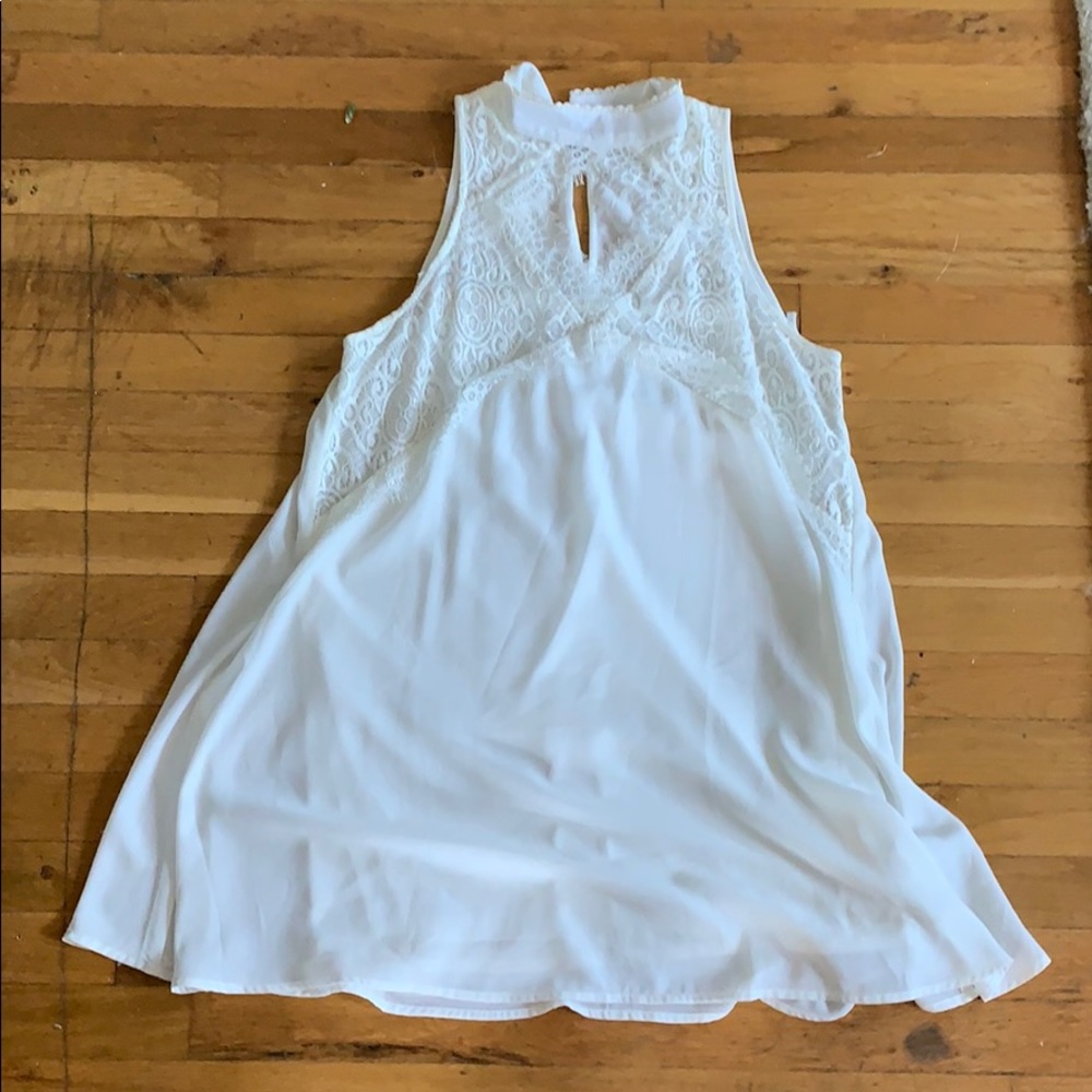 Impressions White Dress w/ Lace Embellished Neck